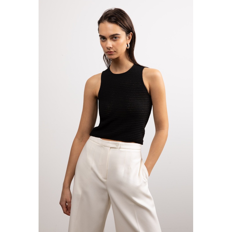 CROCHET KNIT TANK Black Extra Small