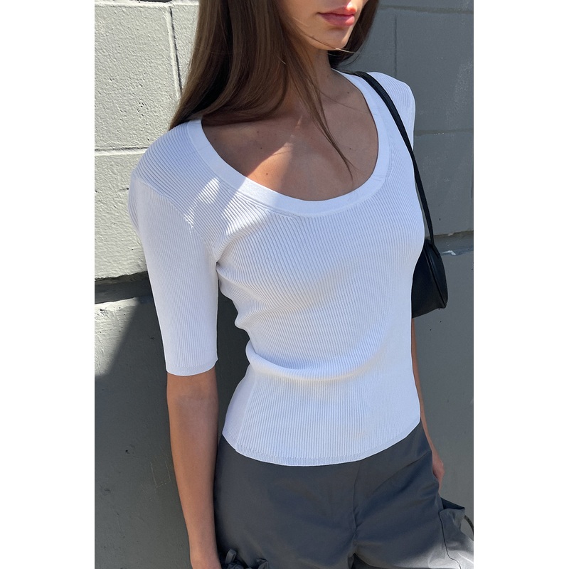 KNIT SHORT SLEEVE SWEATER White Extra Small
