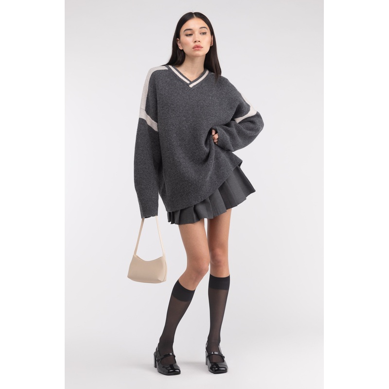 OVERSIZED RACER DETAIL SWEATER Lava Smoke Oatmeal Extra Extra Small Extra Small