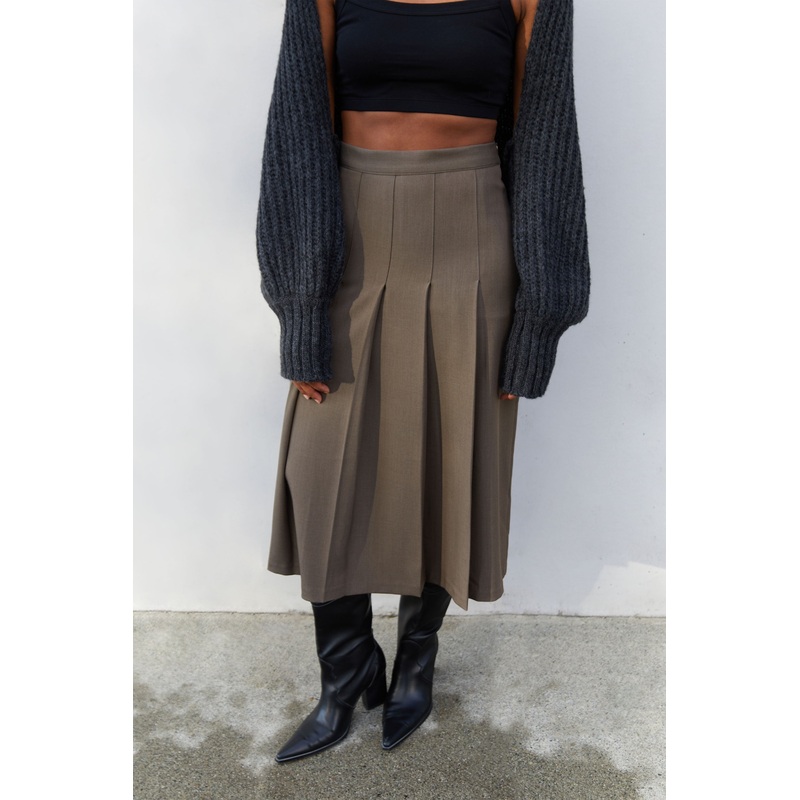 PLEATED MIDI SKIRT Brown Small