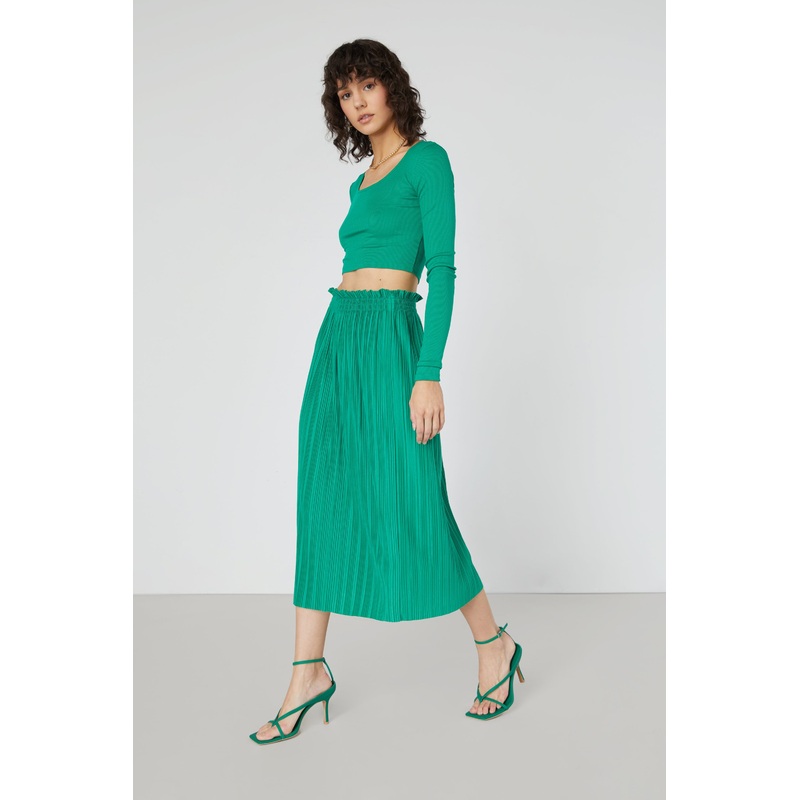 PLEATED MIDI SKIRT Lucky Green Double Extra Small