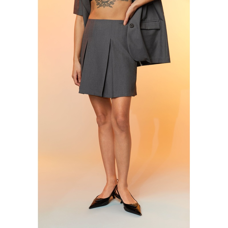 PLEATED MINI SKIRT Dark Gray Small
