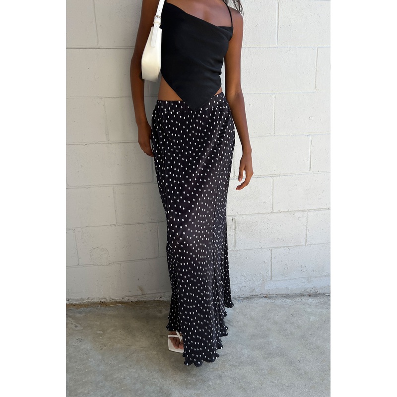 PLEATED PRINTED MAXI SKIRT Black Small