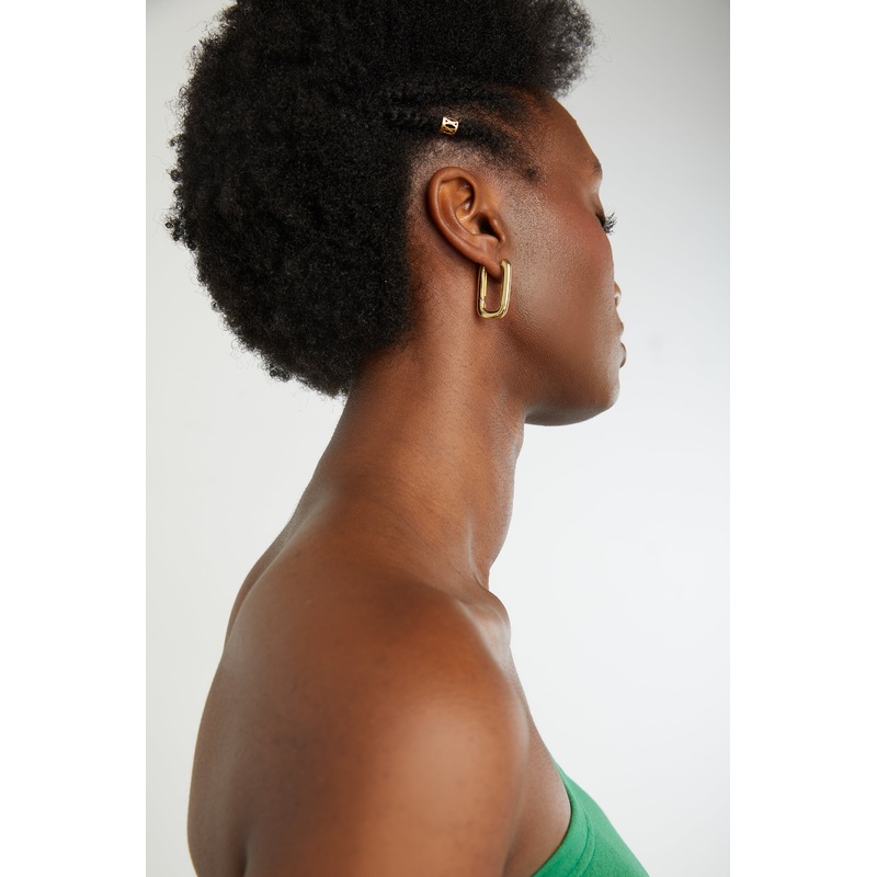 RECTANGULAR HOOP EARRINGS Gold One Size