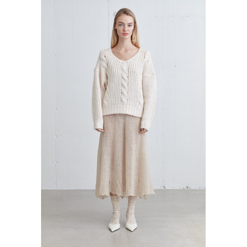 RELAXED FIT CABLE KNIT SWEATER Ivory Small