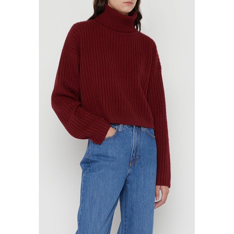RIBBED CROPPED TURTLENECK Syrah Double Extra Small