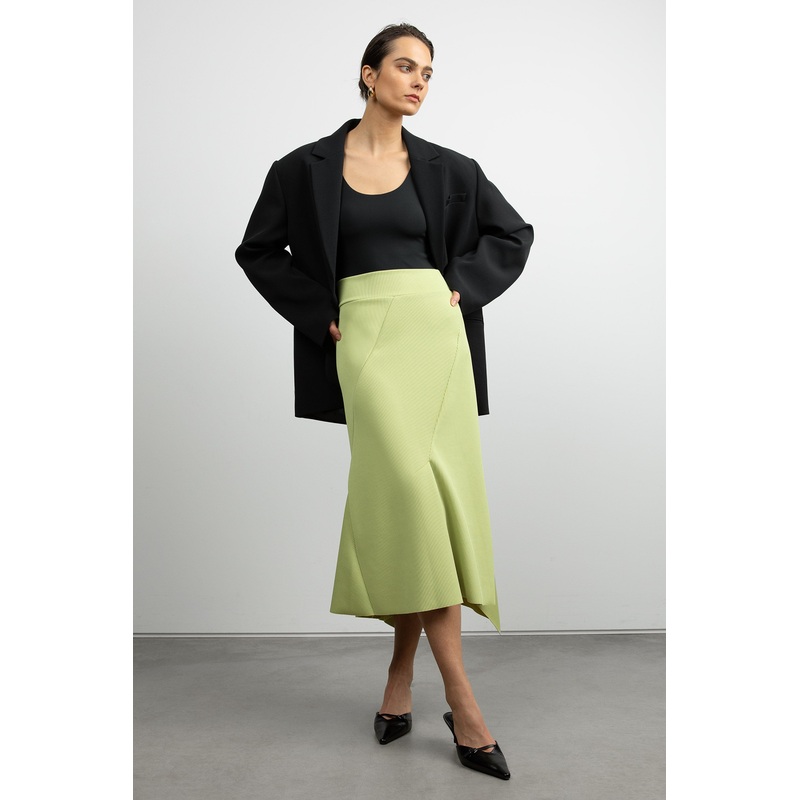 RIBBED MIDI SKIRT Lime Small
