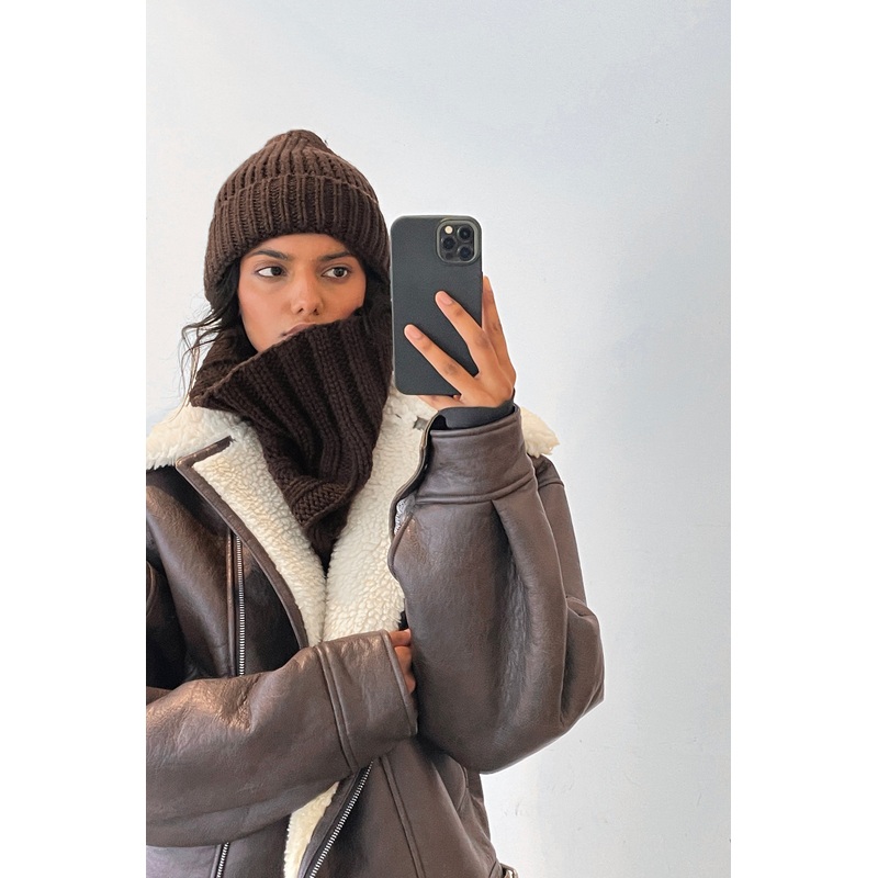 RIBBED NECK GAITER Coffee Bean One Size