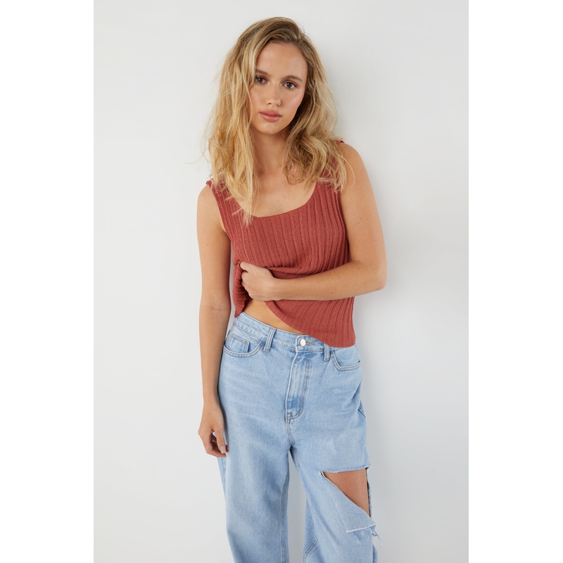 RIBBED SWEATER TANK Copper Brown Extra Small