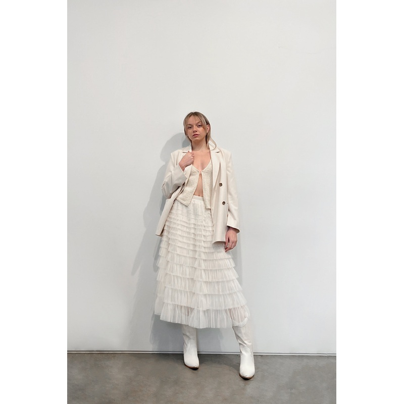 RUFFLE LAYERED MIDI SKIRT Cream Small