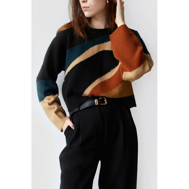 PATTERNED INTARSIA SWEATER Deep Spruce Intarsia Extra Small