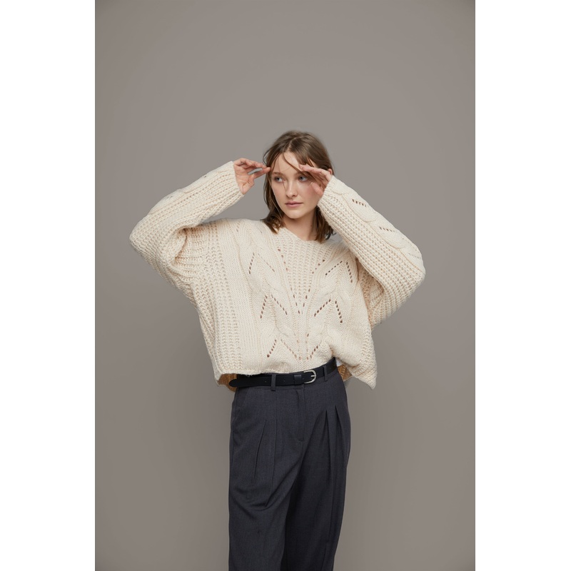 PATTERNED KNIT SWEATER Beige Small