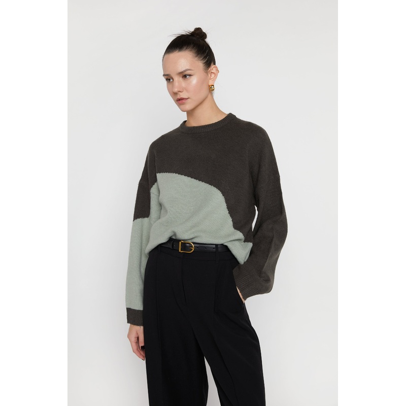 PATTERNED KNIT SWEATER Crown Blue Iris Double Extra Small