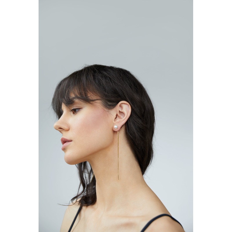 PEARL STUD WITH MIXED CHAINS Gold One Size