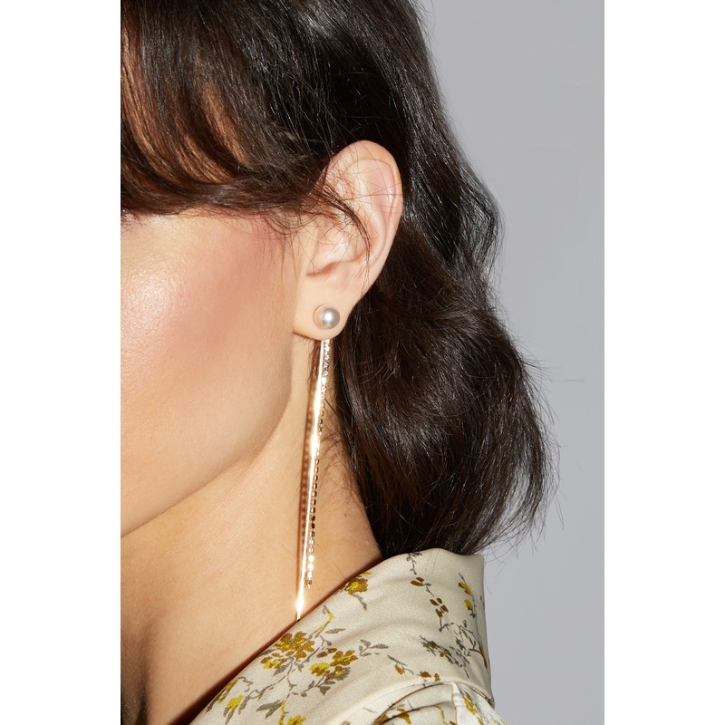 PEARL STUD WITH ZIRCONIA CHAIN Gold One Size