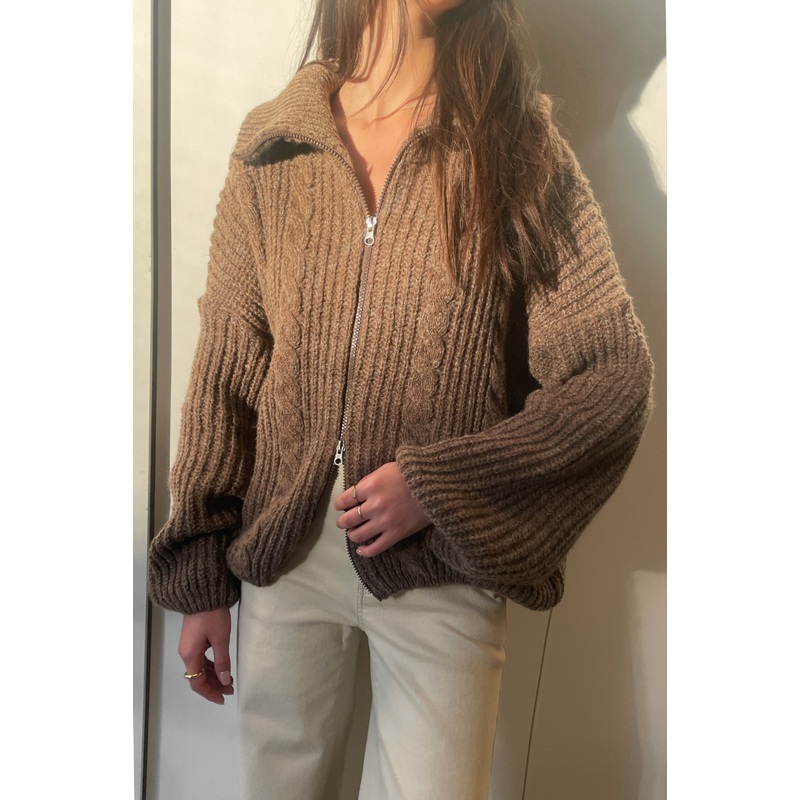 OVERSIZED ZIP-UP SWEATER Brown Small