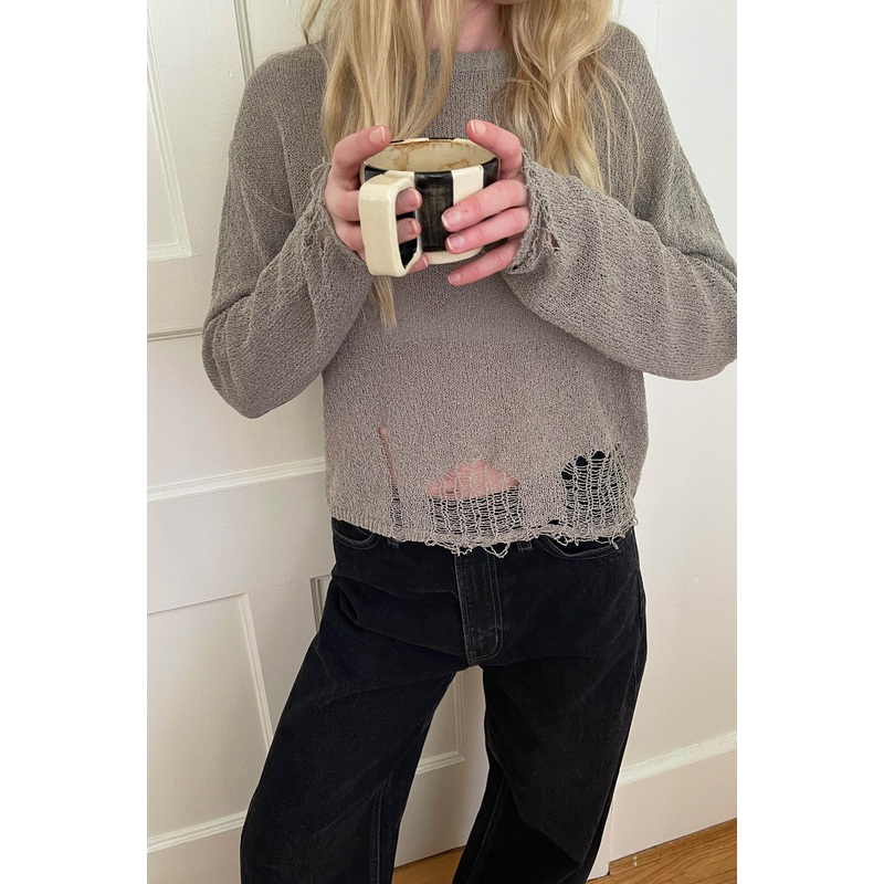 OVERSIZED DISTRESSED SWEATER Black Extra Small