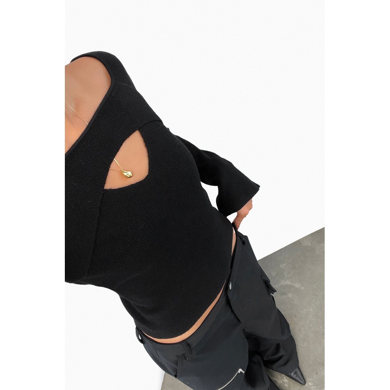 OFF SHOULDER SWEATER WITH CUTOUT Black Extra Small