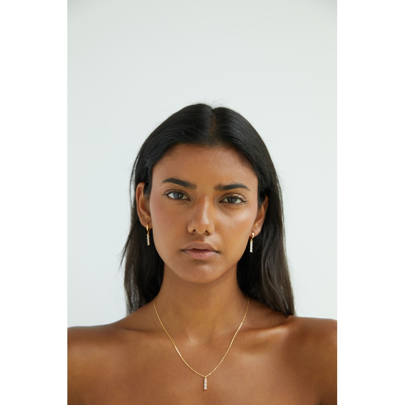 NECKLACE WITH STONED BAR PENDANT Gold One Size